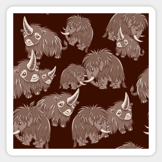 Woolly Mammoth and Woolly Rhino on Cranberry background Sticker by RJKpoyp